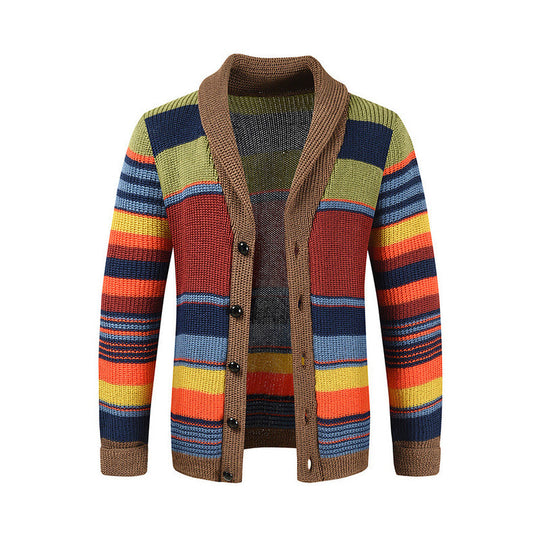❄️ Cold-Weather Comfort | Men's Striped Shawl-Collar Knit Cardigan