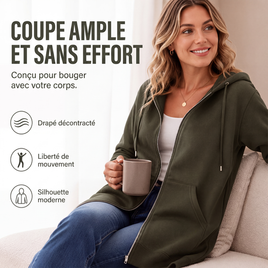 🍂 OFFRE DE SAISON · -50 % | Cardigan Long Femme à Capuche & Zip