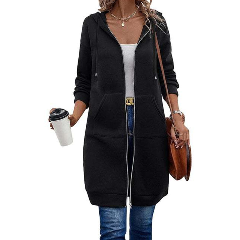 🍂 OFFRE DE SAISON · -50 % | Cardigan Long Femme à Capuche & Zip