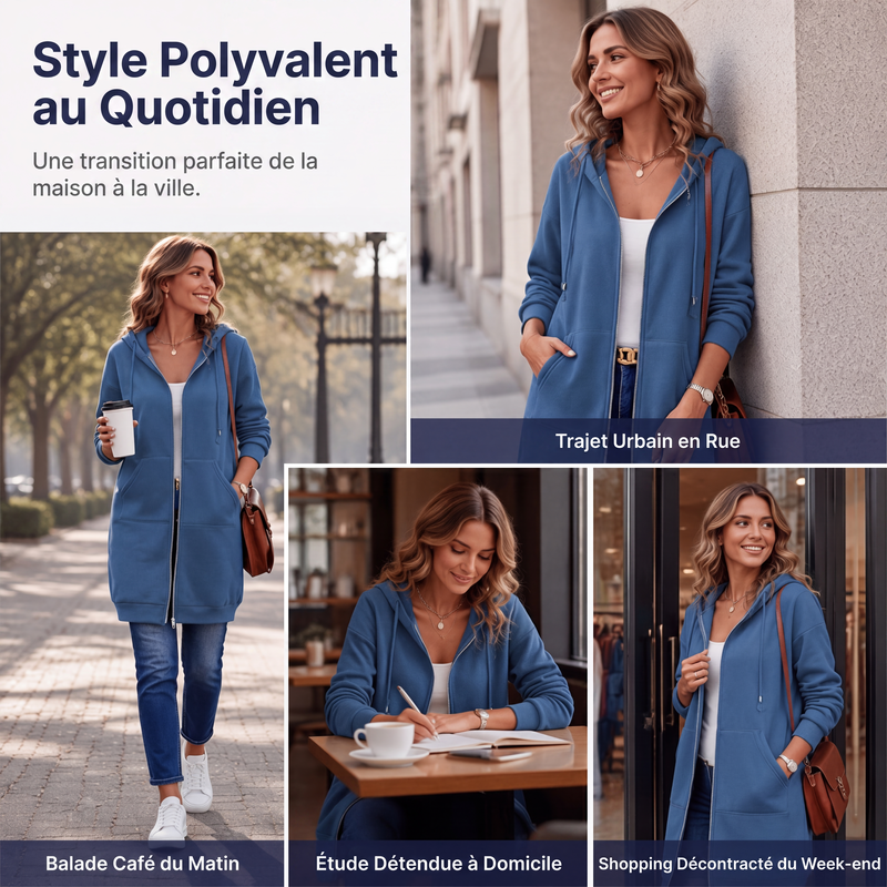 🍂 OFFRE DE SAISON · -50 % | Cardigan Long Femme à Capuche & Zip