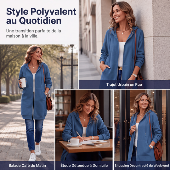 🍂 OFFRE DE SAISON · -50 % | Cardigan Long Femme à Capuche & Zip