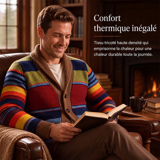 ✨ Qualité & Confort | Cardigan Homme Rayé en Maille à Col Châle