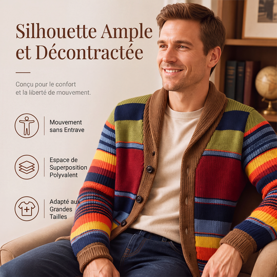 ✨ Qualité & Confort | Cardigan Homme Rayé en Maille à Col Châle