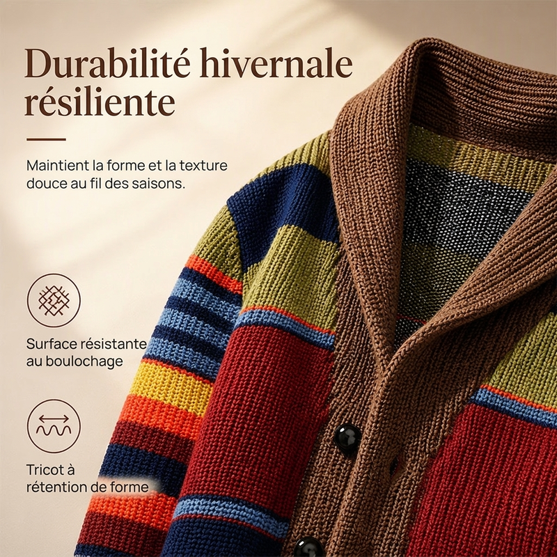 ✨ Qualité & Confort | Cardigan Homme Rayé en Maille à Col Châle