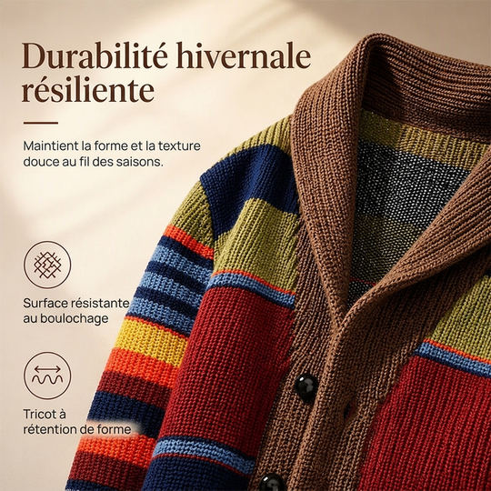 ✨ Qualité & Confort | Cardigan Homme Rayé en Maille à Col Châle
