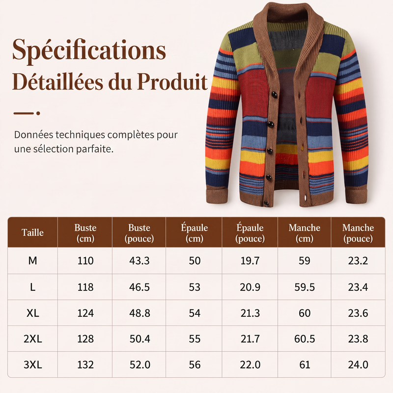 ✨ Qualité & Confort | Cardigan Homme Rayé en Maille à Col Châle