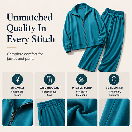 ✨ Effortless Comfort | Women's Zip-Up Cardigan & Wide-Leg Pants 2-Piece Set