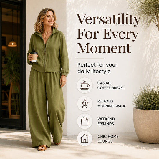 ✨ Effortless Comfort | Women's Zip-Up Cardigan & Wide-Leg Pants 2-Piece Set