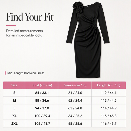Women's Ruched Midi Dress with 3D Rose Details