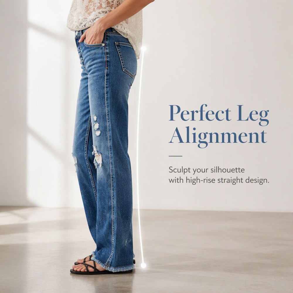 ✨ Timeless Denim Comfort | Women's Distressed Straight-Leg Jeans