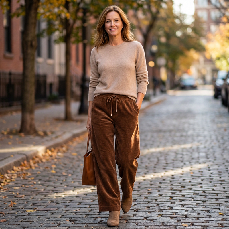 Casual Loose Fit Corduroy Trousers for Women