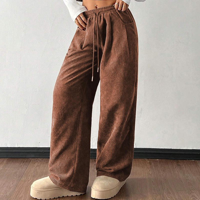 Casual Loose Fit Corduroy Trousers for Women