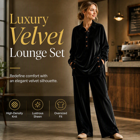 Women's Velvet Long Sleeve Shirt & Wide Leg Pants Set
