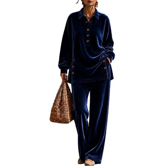 Women's Velvet Long Sleeve Shirt & Wide Leg Pants Set