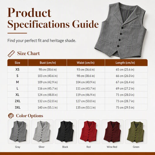 Men's Vintage Lapel Herringbone Tweed Vest