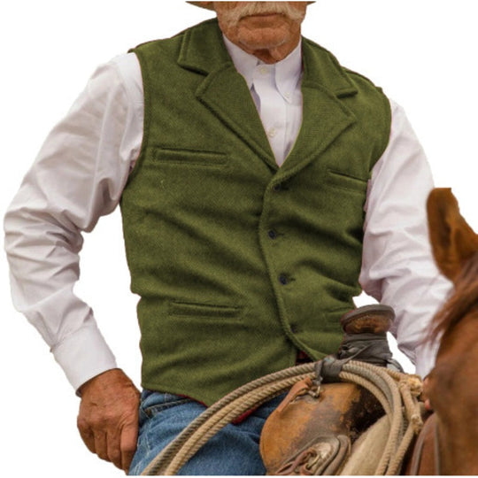 Men's Vintage Lapel Herringbone Tweed Vest