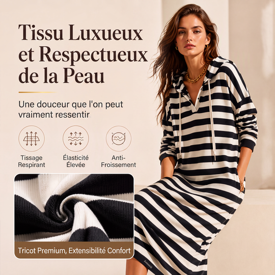 👗 CONFORT DU MATIN AU SOIR | Robe Sweat à Capuche Rayée -50 %