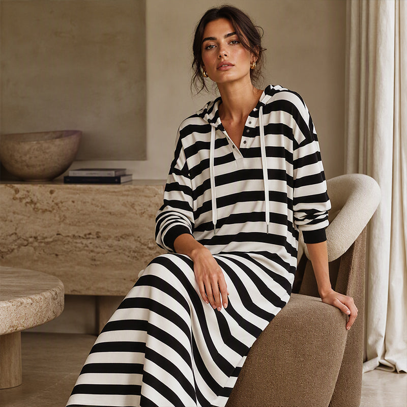 👗 CONFORT DU MATIN AU SOIR | Robe Sweat à Capuche Rayée -50 %