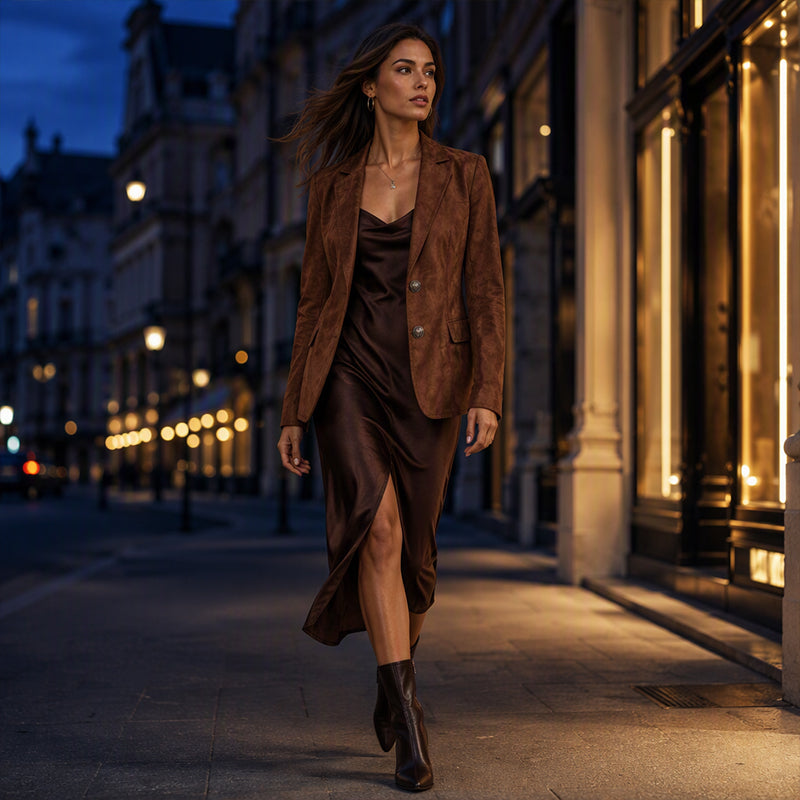 Women’s Chic Suede Slim-Fit Blazer – Elegant Fall Jacket