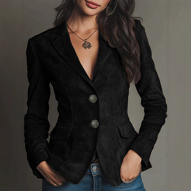 Women’s Chic Suede Slim-Fit Blazer – Elegant Fall Jacket