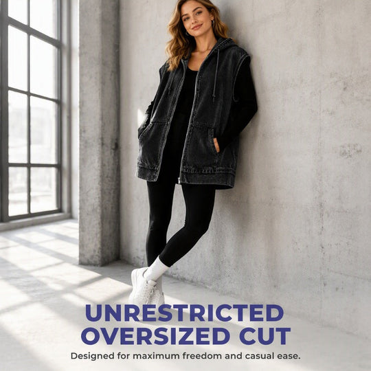 ✨ Easy Layering Style | Women's Oversized Hooded Denim Vest Jacket