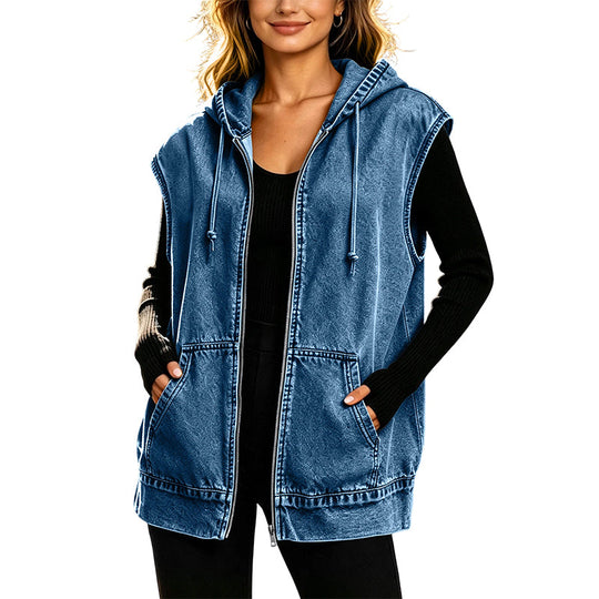 ✨ Easy Layering Style | Women's Oversized Hooded Denim Vest Jacket