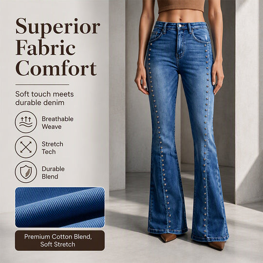 Women's High-Waist Flare Jeans with Rivets