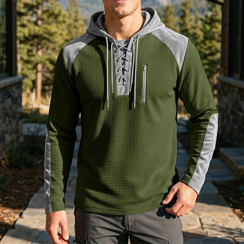 Sweat à capuche décontracté en maille color-block pour homme
