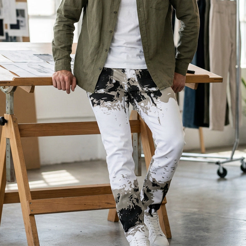 👖✨ PROMO -50% ! Jean Slim Camouflage Homme Tendance – Imprimé Audacieux Streetwear, Coupe Slim Droite Moderne, Denim Premium Durable Poches Pratiques · Blanc · 28-36 🔥