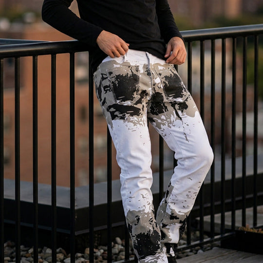👖✨ PROMO -50% ! Jean Slim Camouflage Homme Tendance – Imprimé Audacieux Streetwear, Coupe Slim Droite Moderne, Denim Premium Durable Poches Pratiques · Blanc · 28-36 🔥