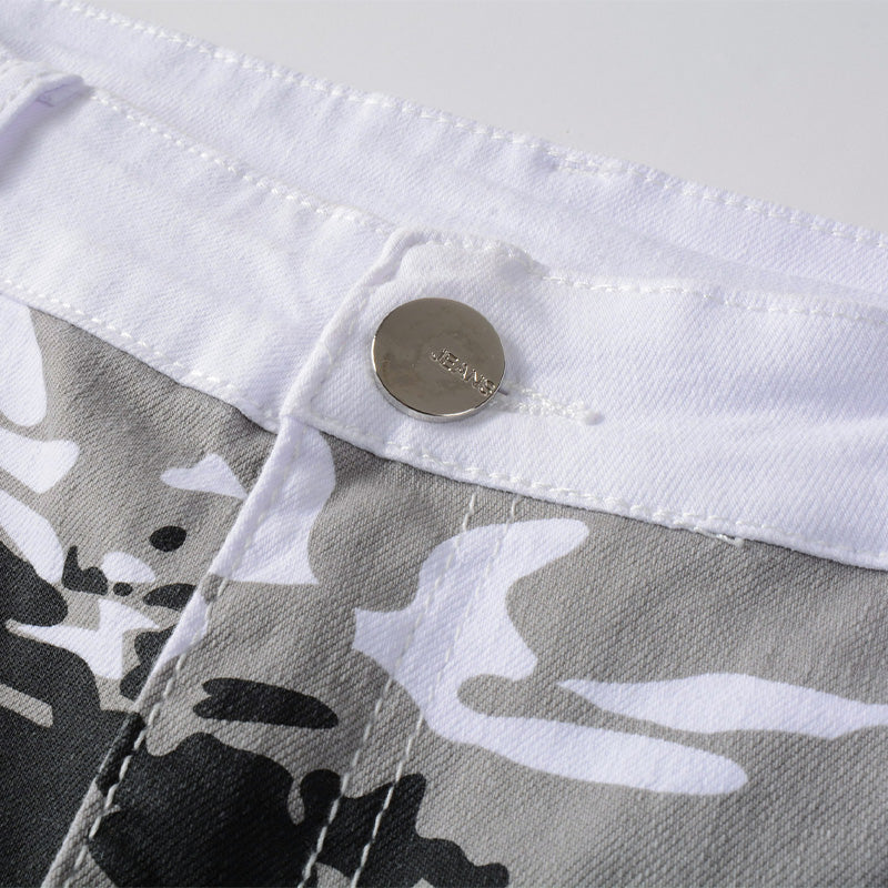 👖✨ PROMO -50% ! Jean Slim Camouflage Homme Tendance – Imprimé Audacieux Streetwear, Coupe Slim Droite Moderne, Denim Premium Durable Poches Pratiques · Blanc · 28-36 🔥