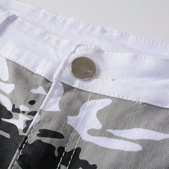 👖✨ PROMO -50% ! Jean Slim Camouflage Homme Tendance – Imprimé Audacieux Streetwear, Coupe Slim Droite Moderne, Denim Premium Durable Poches Pratiques · Blanc · 28-36 🔥