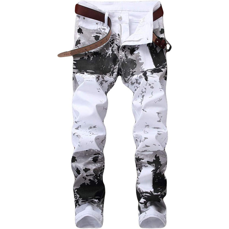 👖✨ PROMO -50% ! Jean Slim Camouflage Homme Tendance – Imprimé Audacieux Streetwear, Coupe Slim Droite Moderne, Denim Premium Durable Poches Pratiques · Blanc · 28-36 🔥