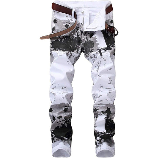 👖✨ PROMO -50% ! Jean Slim Camouflage Homme Tendance – Imprimé Audacieux Streetwear, Coupe Slim Droite Moderne, Denim Premium Durable Poches Pratiques · Blanc · 28-36 🔥