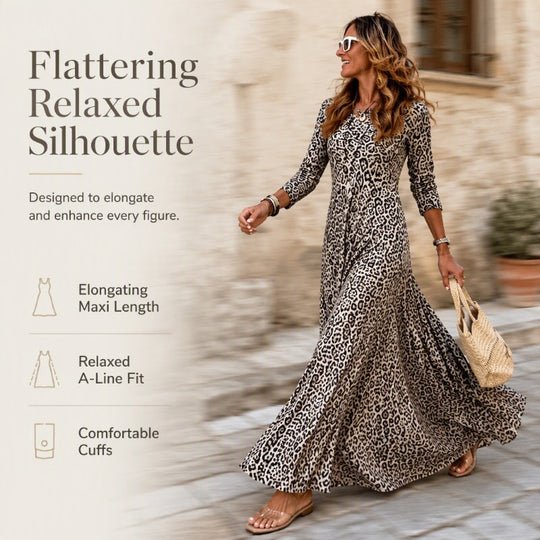 Robe longue à manches longues décontractée pour femme, imprimé léopard