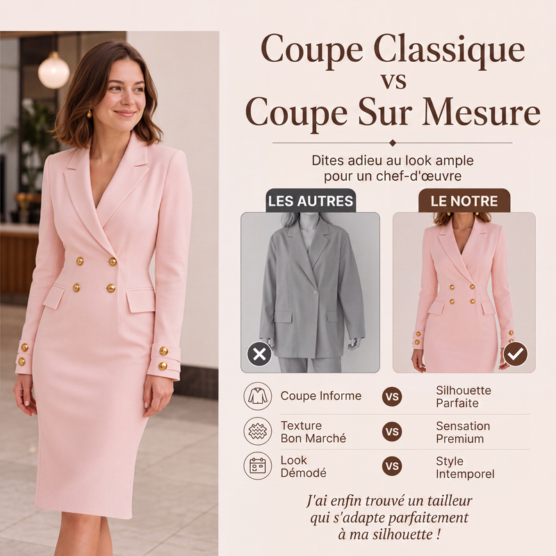 🌸 OFFRE LIMITÉE –50% ! ✨ Robe blazer double boutonnage pour femme