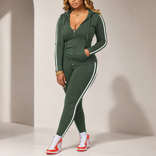 Ensemble sweat à capuche zippé rayé et pantalon pour femme