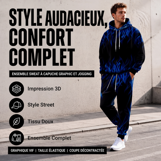 📢📢50% DE RÉDUCTION !! ⏰Ensemble sweat à capuche imprimé et pantalon de survêtement pour homme