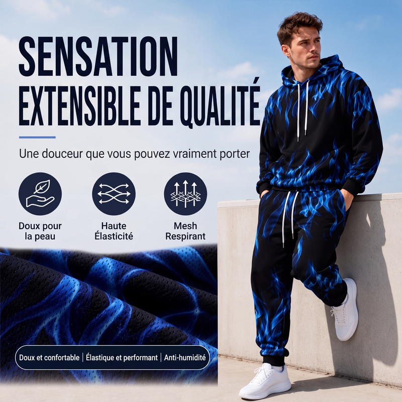 📢📢50% DE RÉDUCTION !! ⏰Ensemble sweat à capuche imprimé et pantalon de survêtement pour homme
