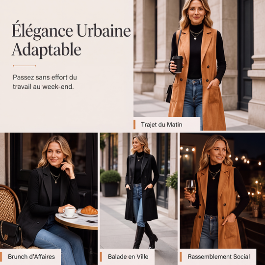 Gilet long boutonné pour femmes avec poches