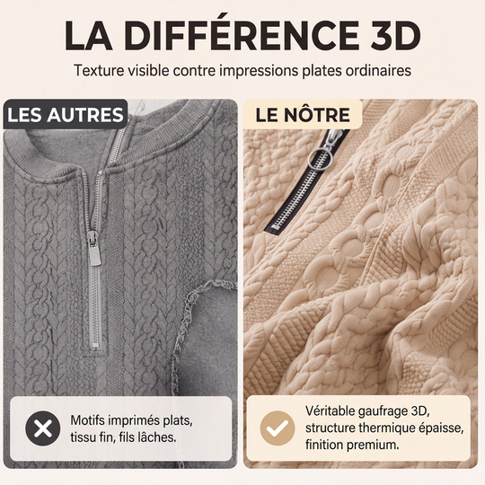 Pull en maille torsadée à demi-zip pour femme