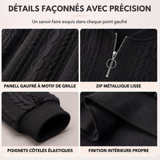 Pull en maille torsadée à demi-zip pour femme