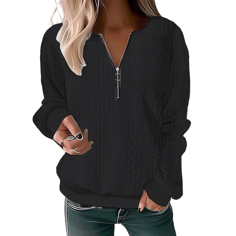 Pull en maille torsadée à demi-zip pour femme