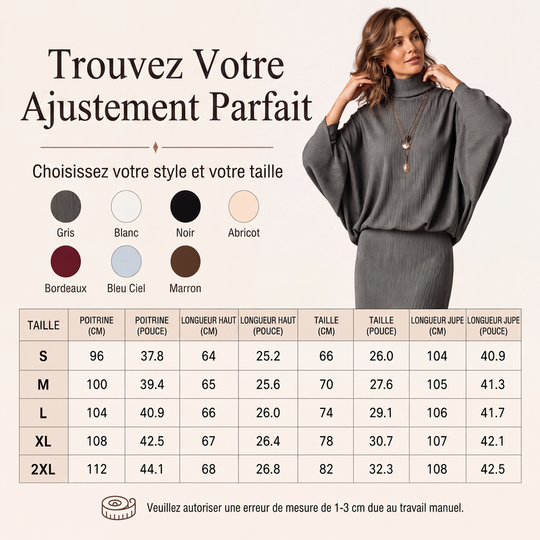 🌸 OFFRE LIMITÉE –50% ! ✨ Ensemble haut à manches chauve-souris et jupe longue pour femme