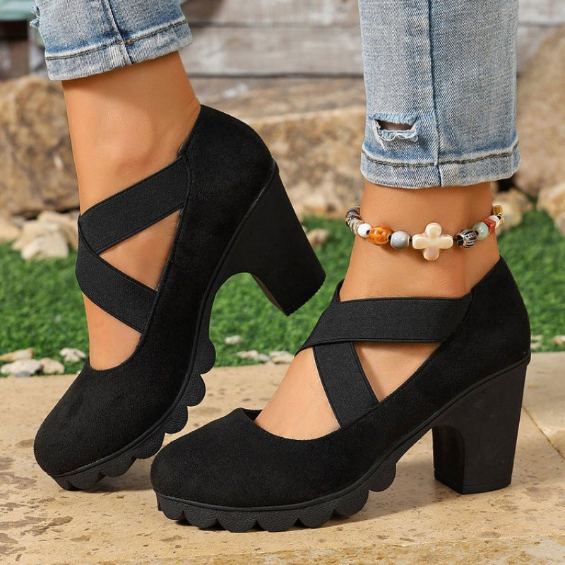 📢📢50 % de réduction !!! 🎉✨ Chaussures Mary Jane pour femme à bout rond, avec lanières croisées, talon bloc, semelle compensée et découpes, à talons hauts
