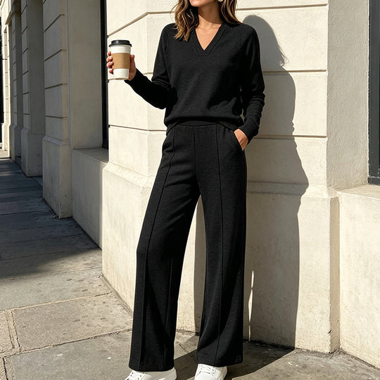 🌸 OFFRE LIMITÉE –50% ! ✨ Ensemble décontracté pour femme : haut à col V et pantalon à jambes larges