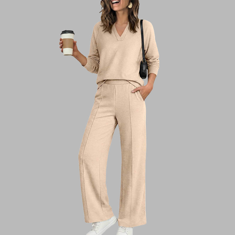 🌸 OFFRE LIMITÉE –50% ! ✨ Ensemble décontracté pour femme : haut à col V et pantalon à jambes larges