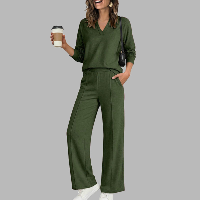 🌸 OFFRE LIMITÉE –50% ! ✨ Ensemble décontracté pour femme : haut à col V et pantalon à jambes larges