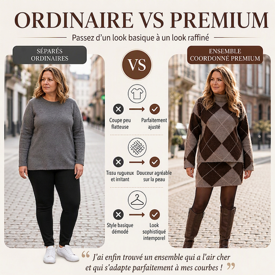 Ensemble pull en maille argyle et jupe pour femme