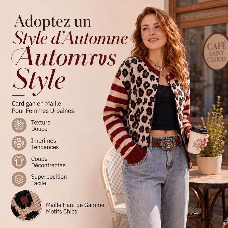 🌸 OFFRE LIMITÉE –50% ! ✨ Cardigan pour femme à imprimé léopard